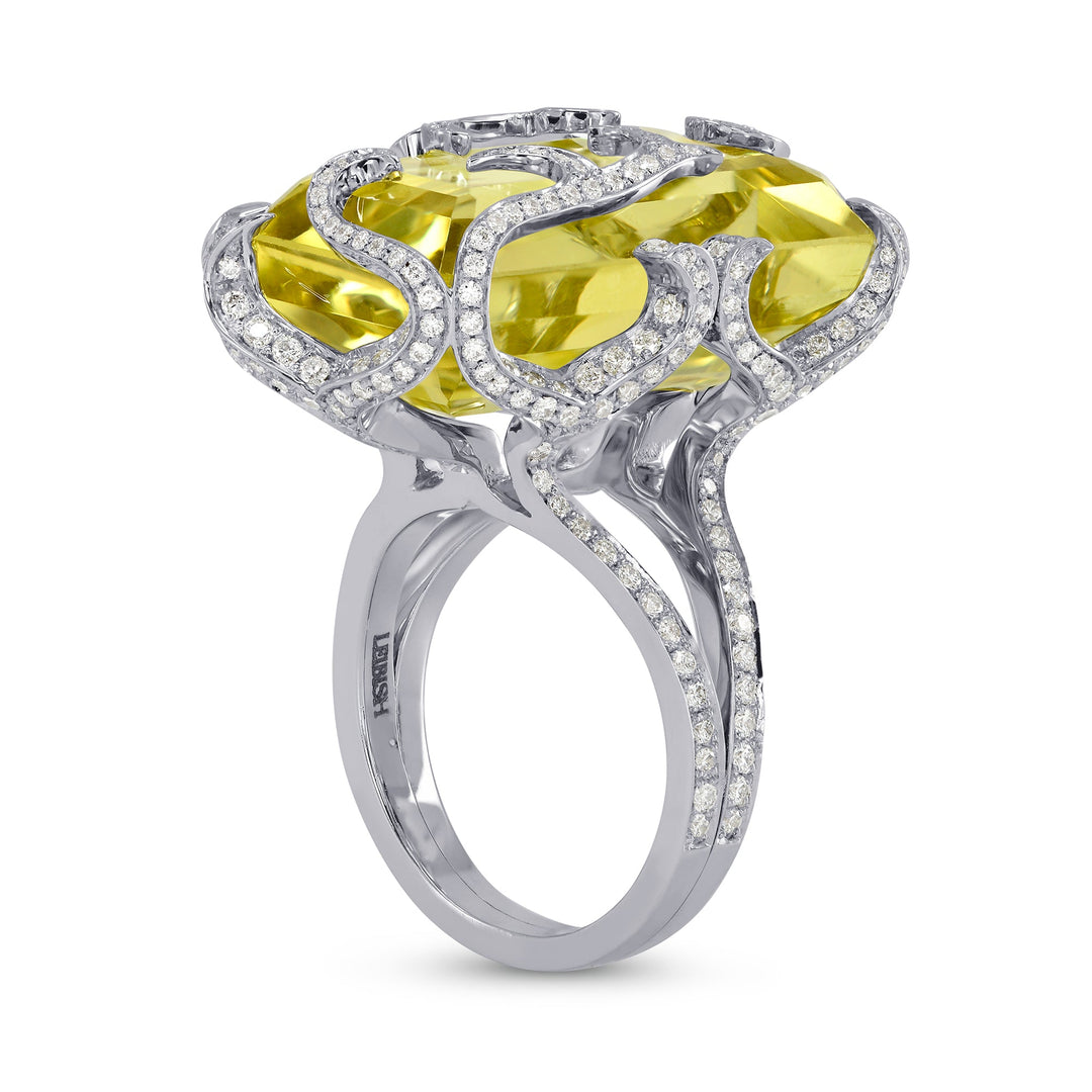 Leibish Extraordinaire  Belle Citron - Lemon Quartz Diamond Ring