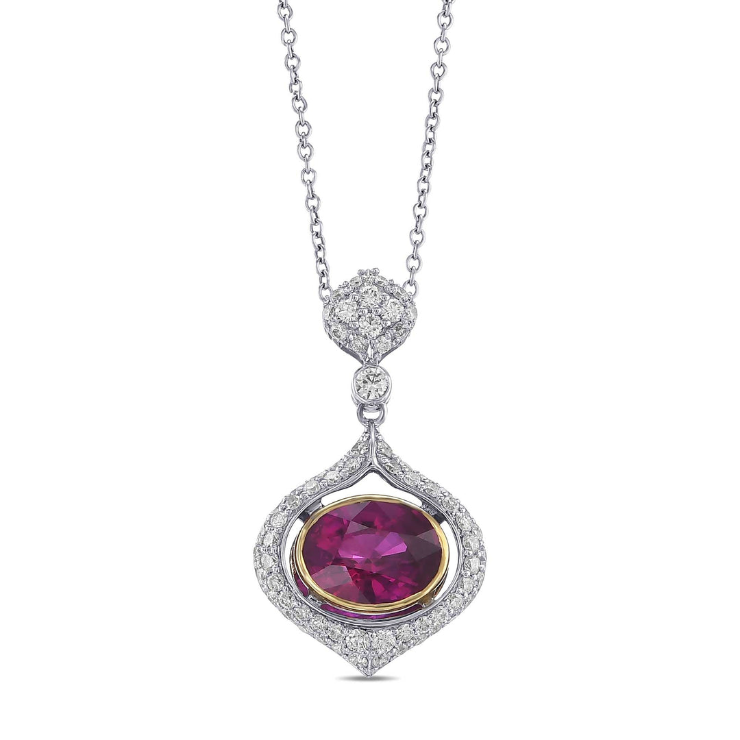 Oval Ruby and Diamond Drop Pendant