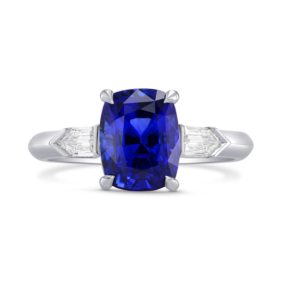 Leibish Royal Blue Sapphire Cushion &amp; Diamond Engagement Ring