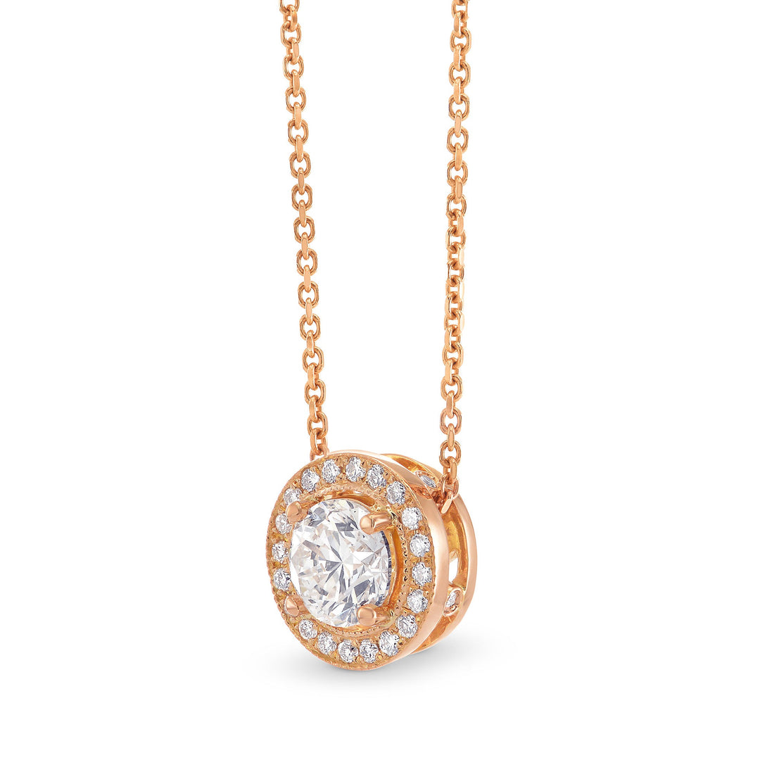 Leibish Round Brilliant Rose Gold Halo Diamond Pendant