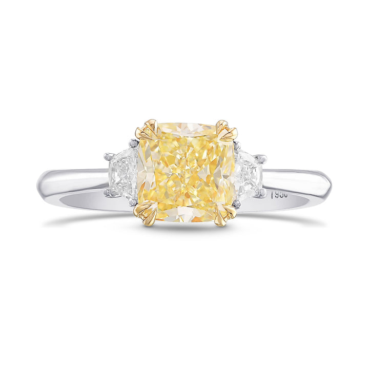 Leibish Fancy Yellow Cushion Three-stone Ring