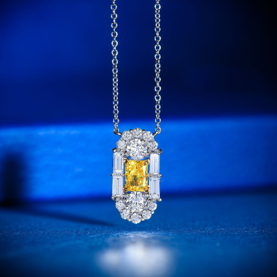 Leibish Extraordinary Fancy Vivid Yellow Diamond Art Deco Pendant