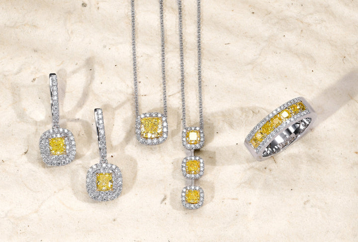 Leibish Fancy Intense Yellow Cushion Diamond Halo Pendant