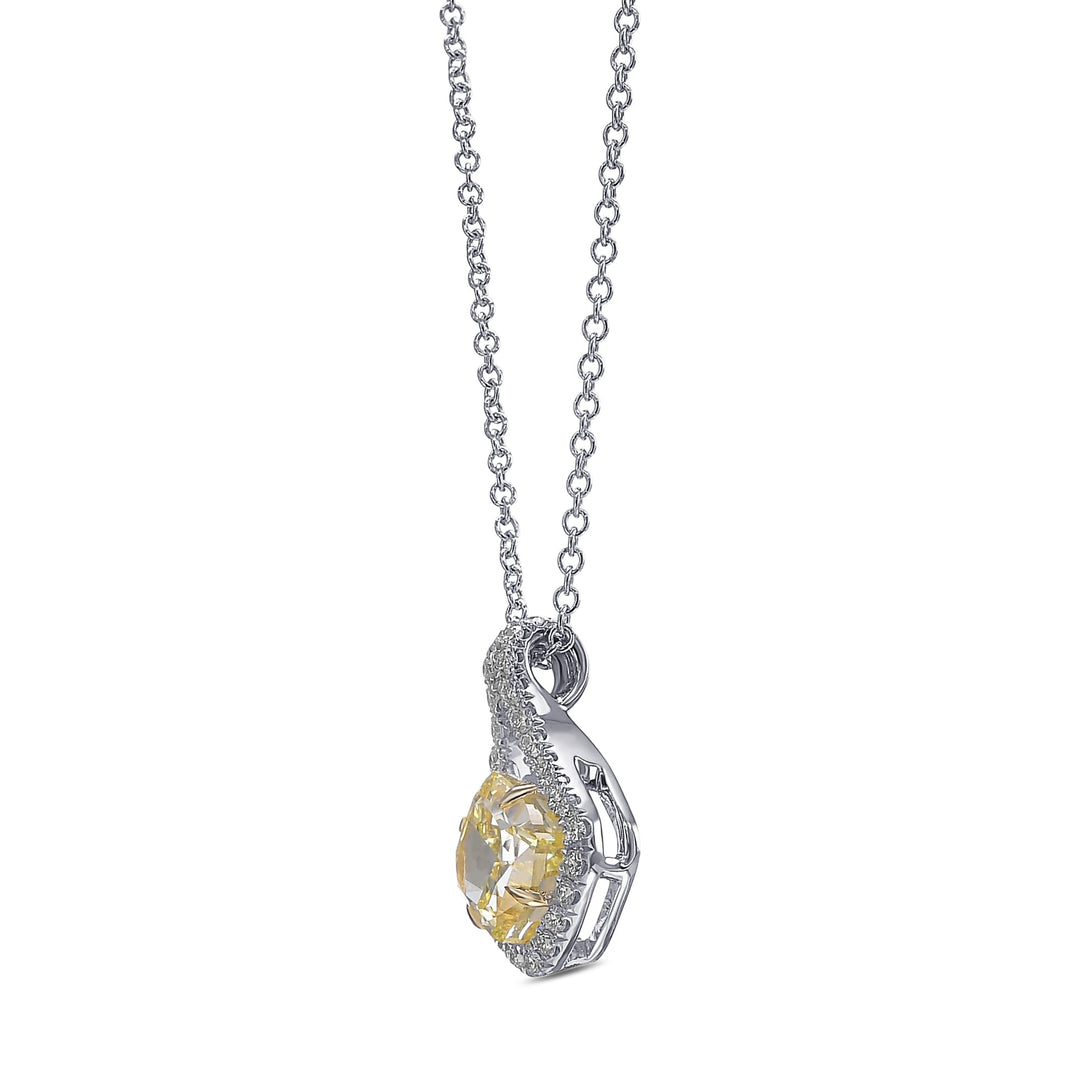 Leibish Fancy Yellow Cushion Drop Diamond Pendant