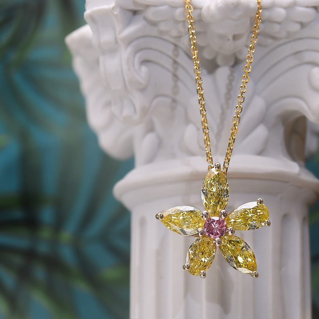 Leibish Fancy Intense Orangy Pink &amp; Fancy Yellow Diamond Pendant