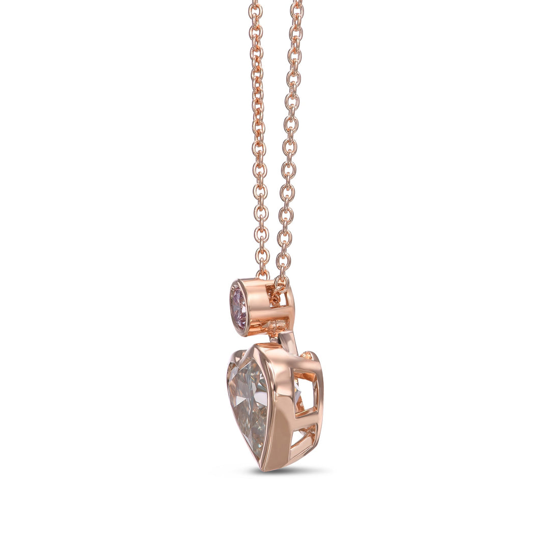 Leibish Fancy Light Gray Heart 2 Stone Bezel Diamond Pendant