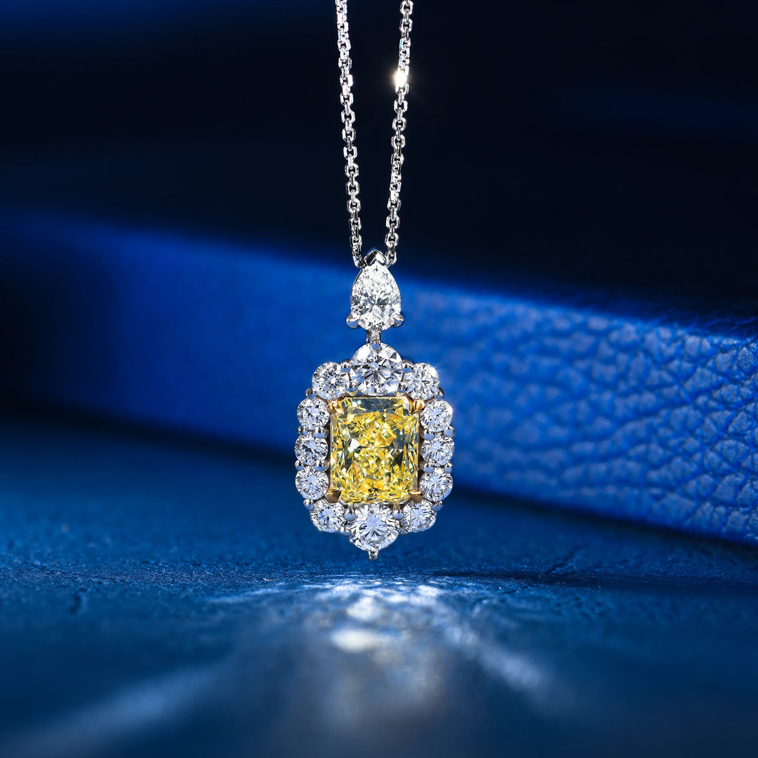 Leibish Fancy Yellow Radiant Halo Diamond Pendant