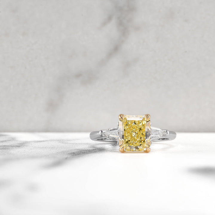 Leibish Fancy Yellow Radiant Three-stone Diamond Ring