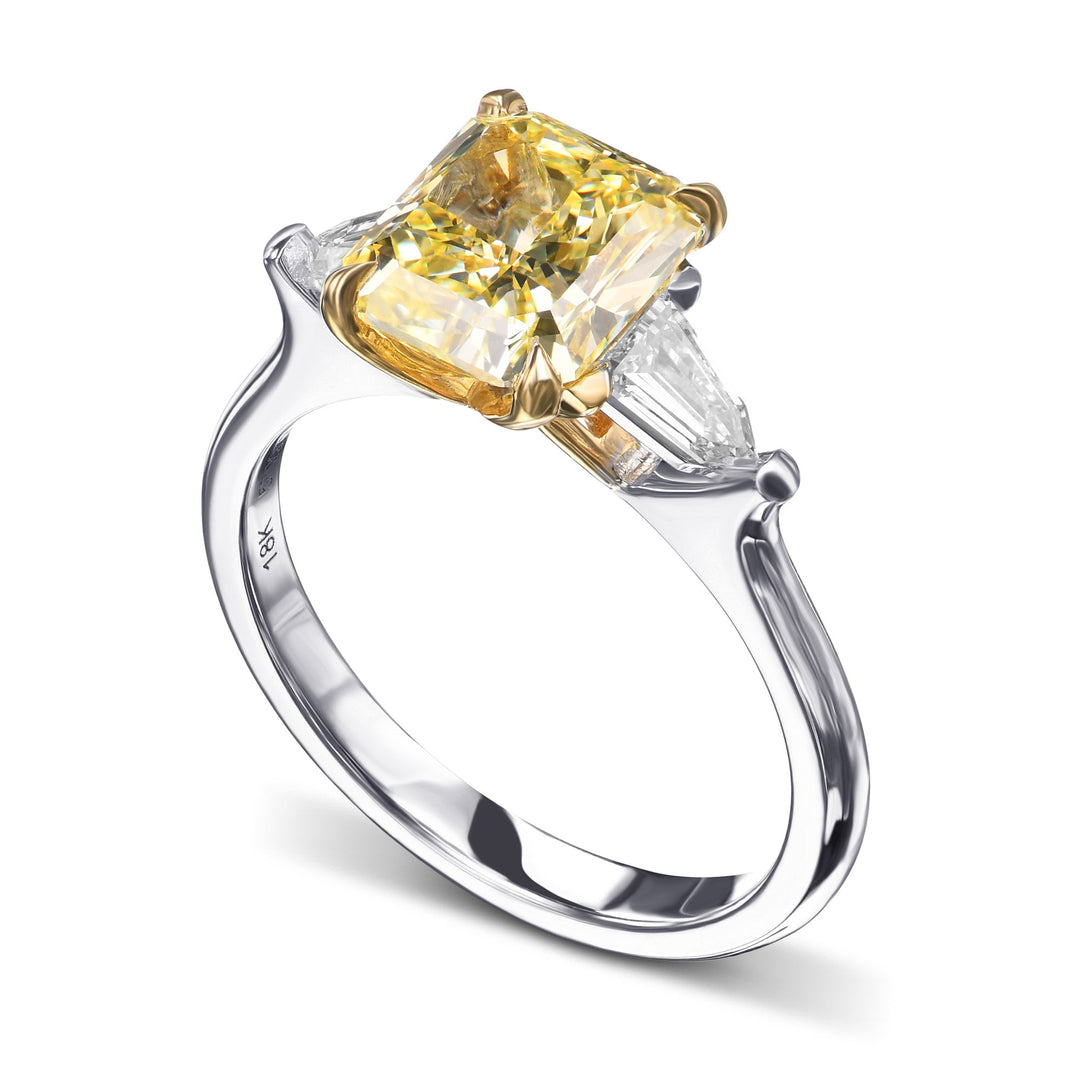 Leibish Fancy Yellow Radiant Three-stone Diamond Ring