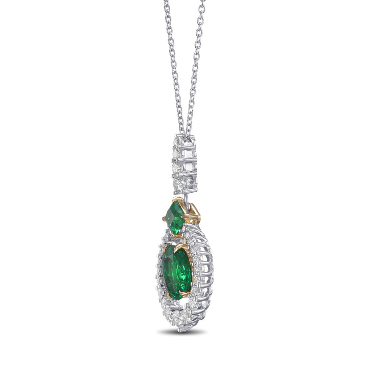 Leibish Oval Muzo Emerald and Diamond Halo Pendant