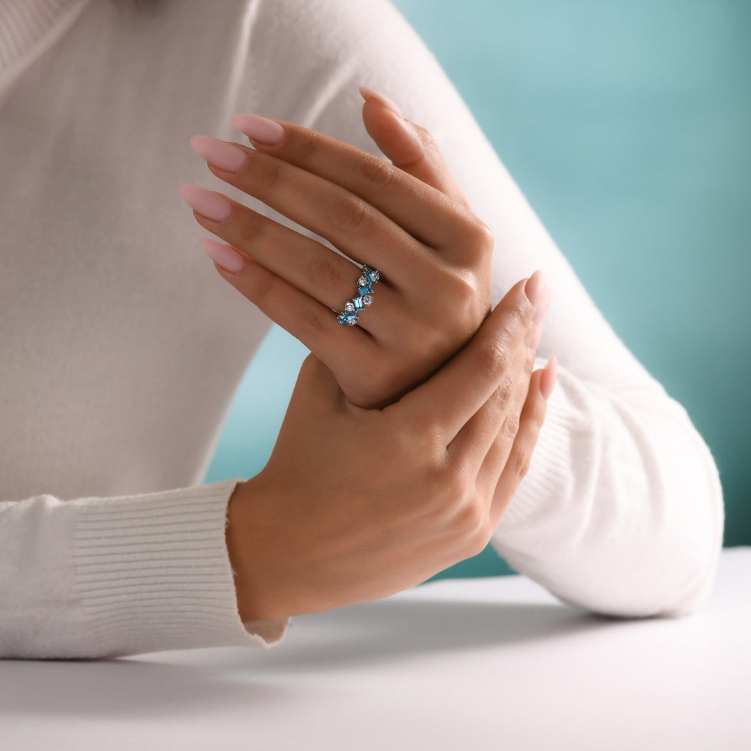 Leibish Aquamarine and Diamond Band Ring