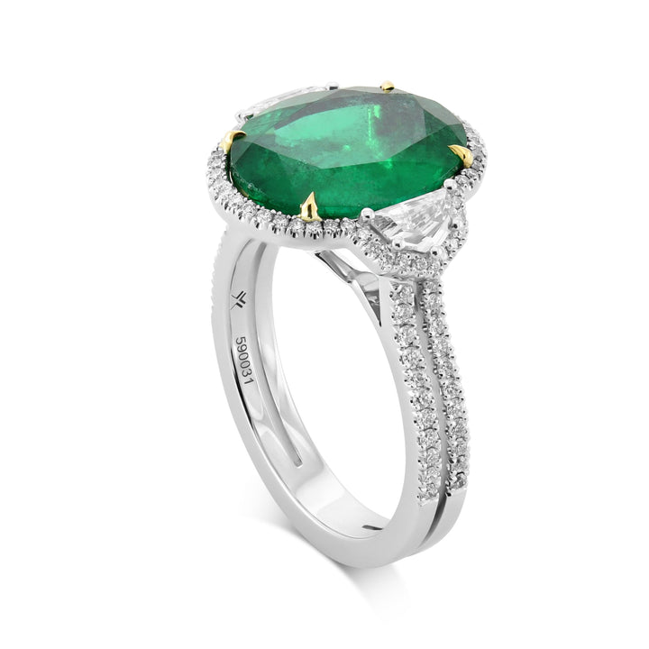 Leibish Muzo Emerald &amp; Cadillac Diamond Three-Stone Halo Ring