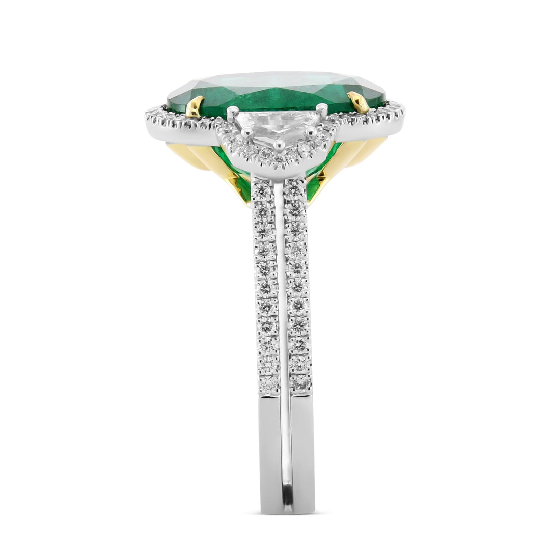 Leibish Muzo Emerald &amp; Cadillac Diamond Three-Stone Halo Ring