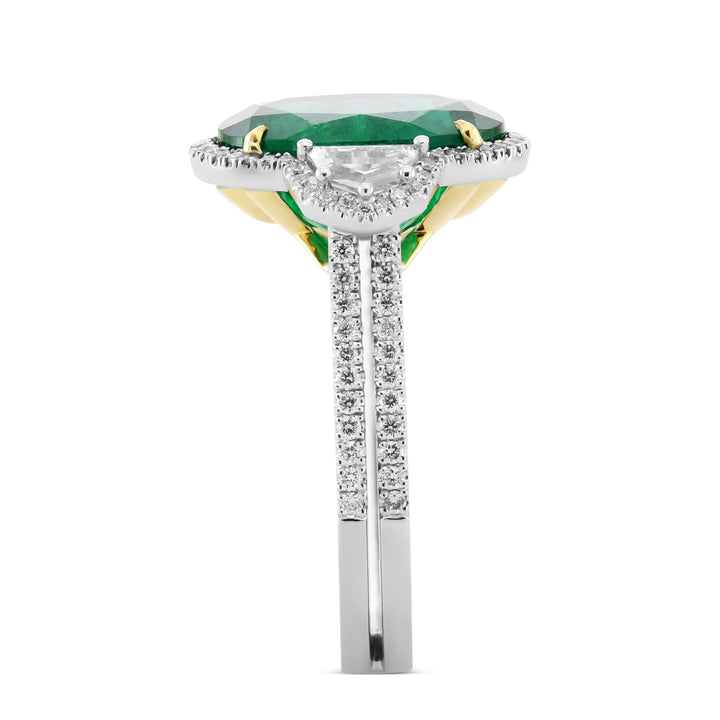 Leibish Muzo Emerald &amp; Cadillac Diamond Three-Stone Halo Ring