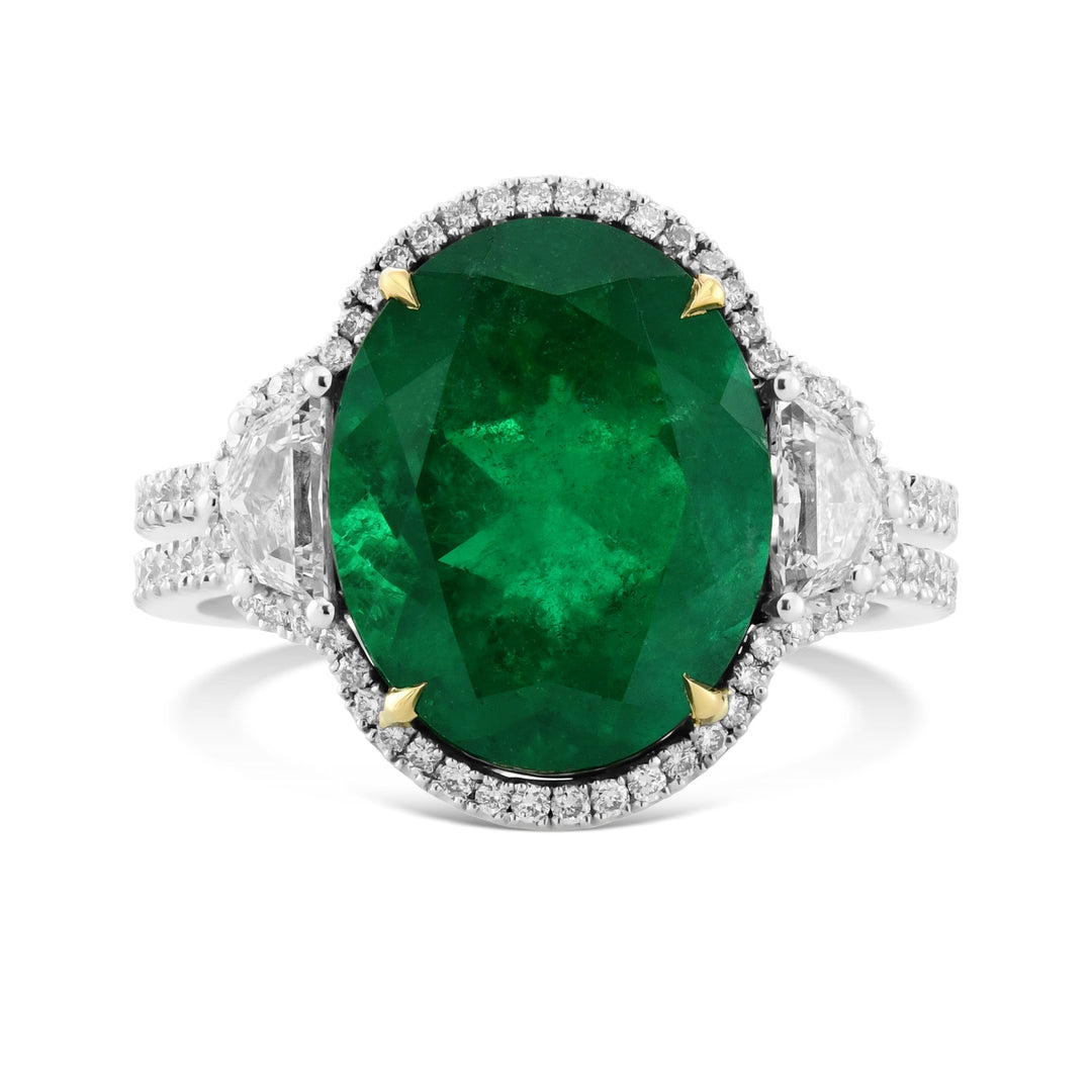 Leibish Muzo Emerald &amp; Cadillac Diamond Three-Stone Halo Ring