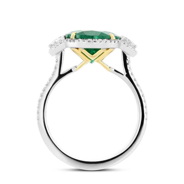 Leibish Muzo Emerald &amp; Cadillac Diamond Three-Stone Halo Ring