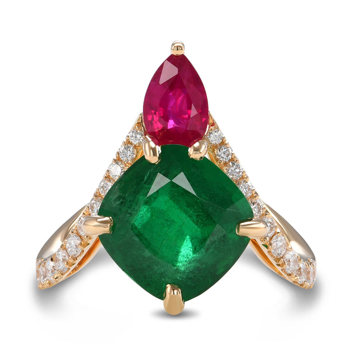 Leibish Emerald and Ruby Two-stone Ring