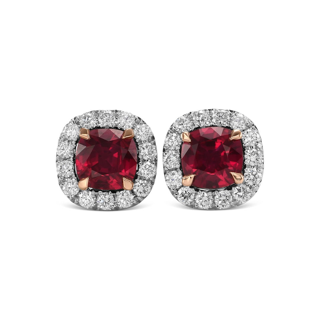 Leibish Cushion Ruby and Diamond Halo Earrings