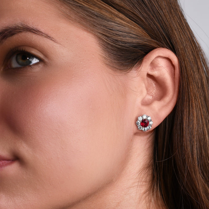 Leibish Mozambique Pigeon Blood Ruby &amp; Diamond Floral Halo Earrings