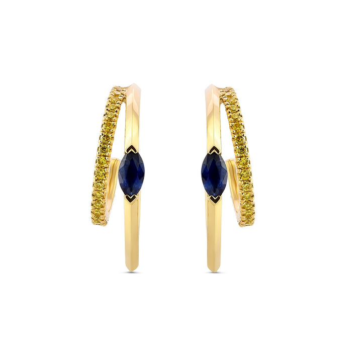 Leibish Marquise Blue Sapphire and Vivid Yellow Diamond Hoop Earrings