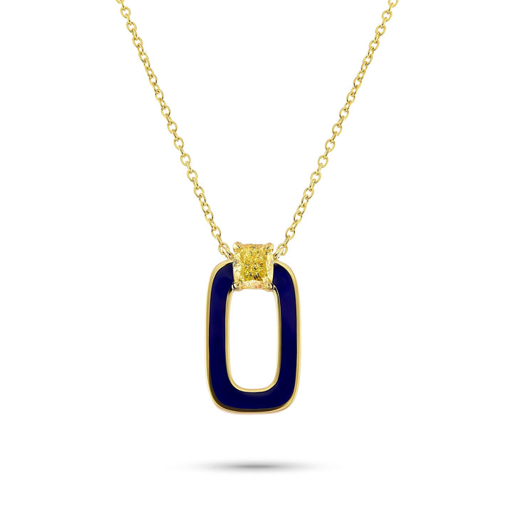Leibish Fancy yellow cushion diamond and blue enamel pendant
