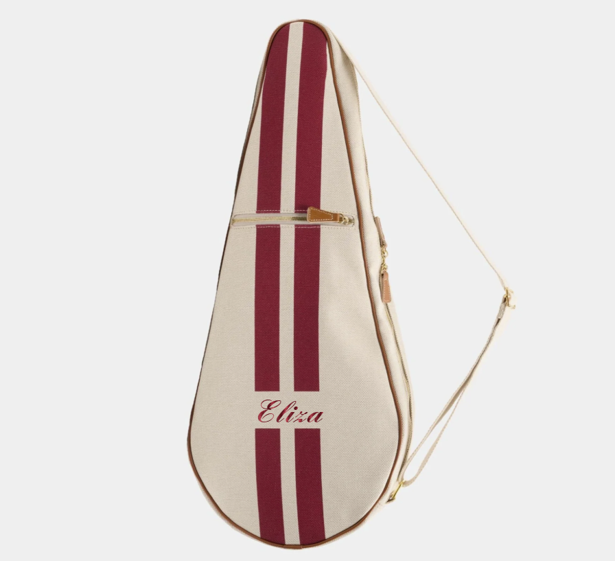 My Style Bags Personalised Glamour Tennis Bag - Natural With Red Stripes