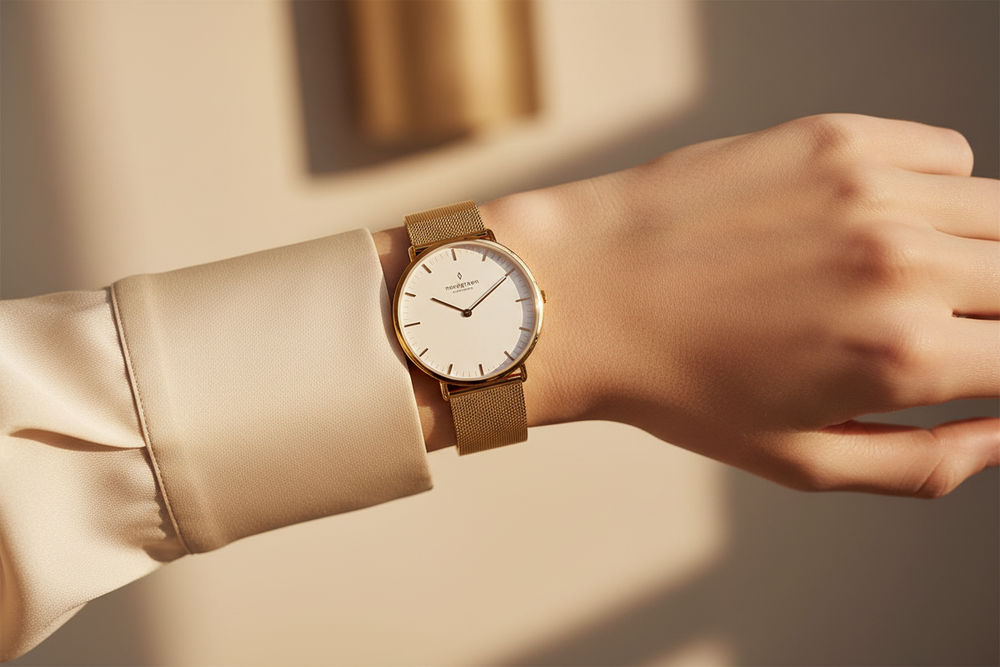Nordgreen Native Gold Mesh Wrist Lifestyle