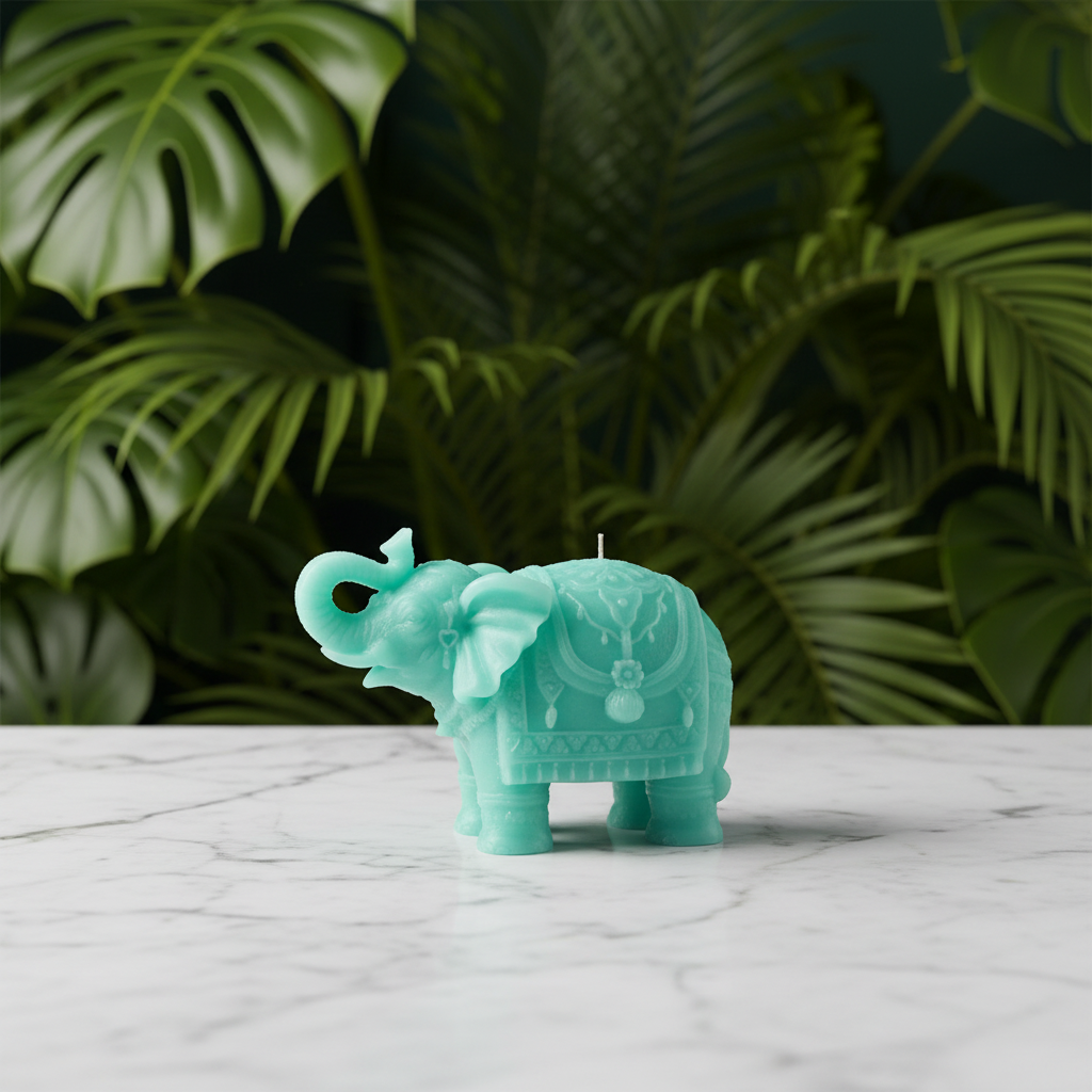 Turquoise Elephant Candle - Marble &amp; Botanicals
