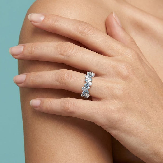 Leibish Aquamarine and Diamond Band Ring