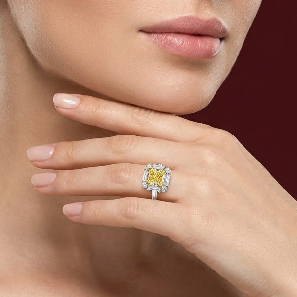 Leibish Fancy Yellow Cushion Halo Diamond Ring