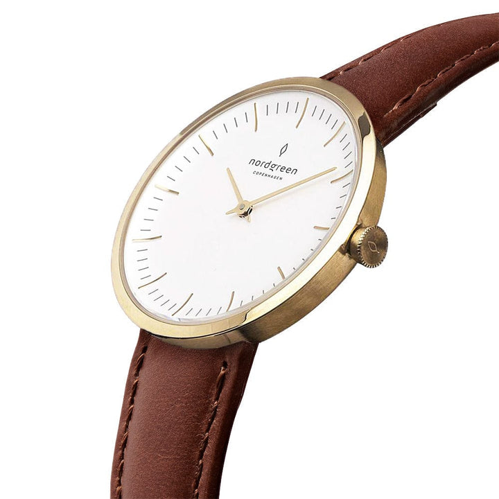 Nordgreen Watch Nordgreen Infinity 32mm Brown Leather Strap Women's Dress Watch Brand