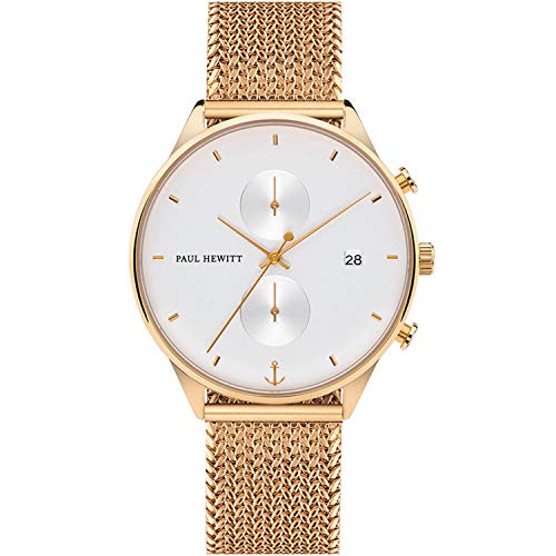 Paul Hewitt White Sand 42mm Woven Strap Gold Men's Chronograph Dress Watch